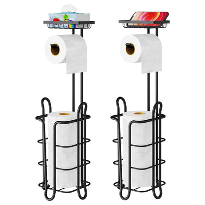 STORFEX Toilet Paper Holder Stand 2 Pack | Black | Steel Material | L-Shaped Arm and Vertical Storage