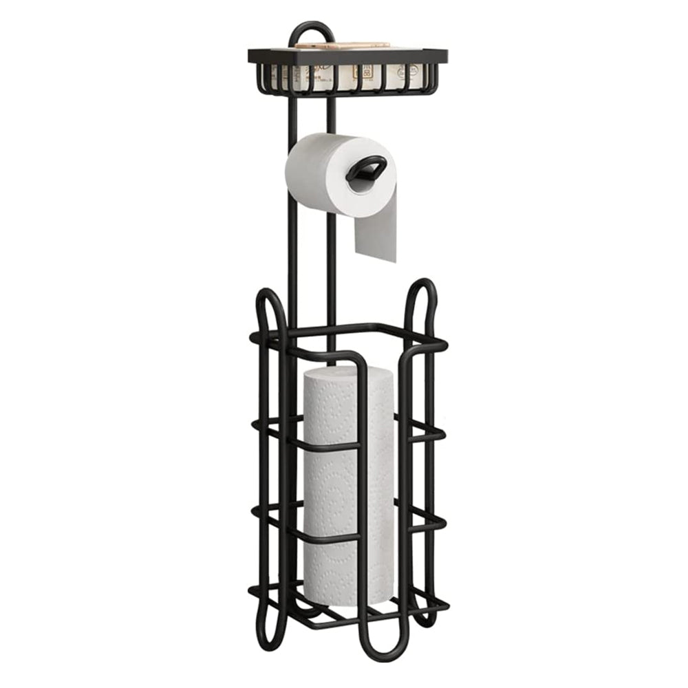 STORFEX Toilet Paper Holder Stand 2 Pack | Black | Steel Material | L-Shaped Arm and Vertical Storage