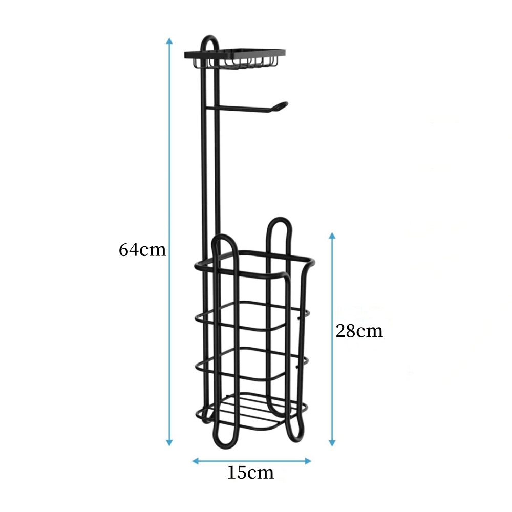 STORFEX Toilet Paper Holder Stand 2 Pack | Black | Steel Material | L-Shaped Arm and Vertical Storage