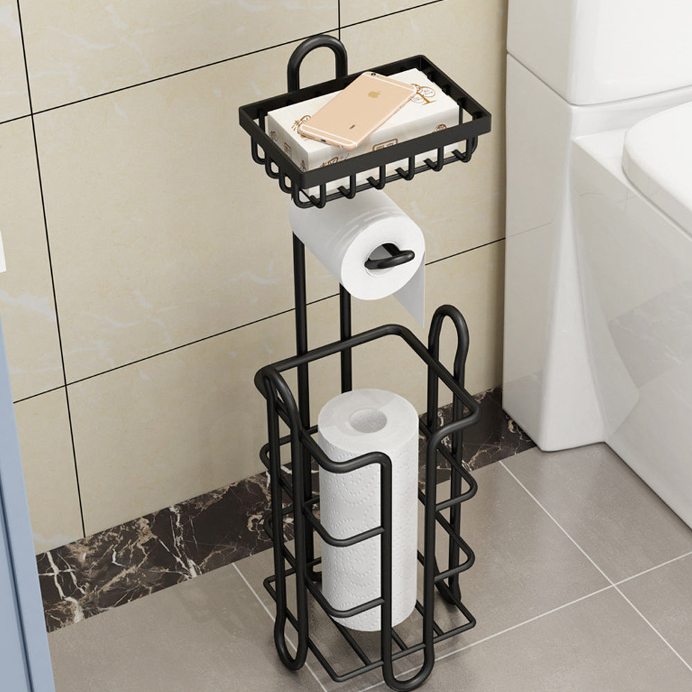 STORFEX Toilet Paper Holder Stand 2 Pack | Black | Steel Material | L-Shaped Arm and Vertical Storage