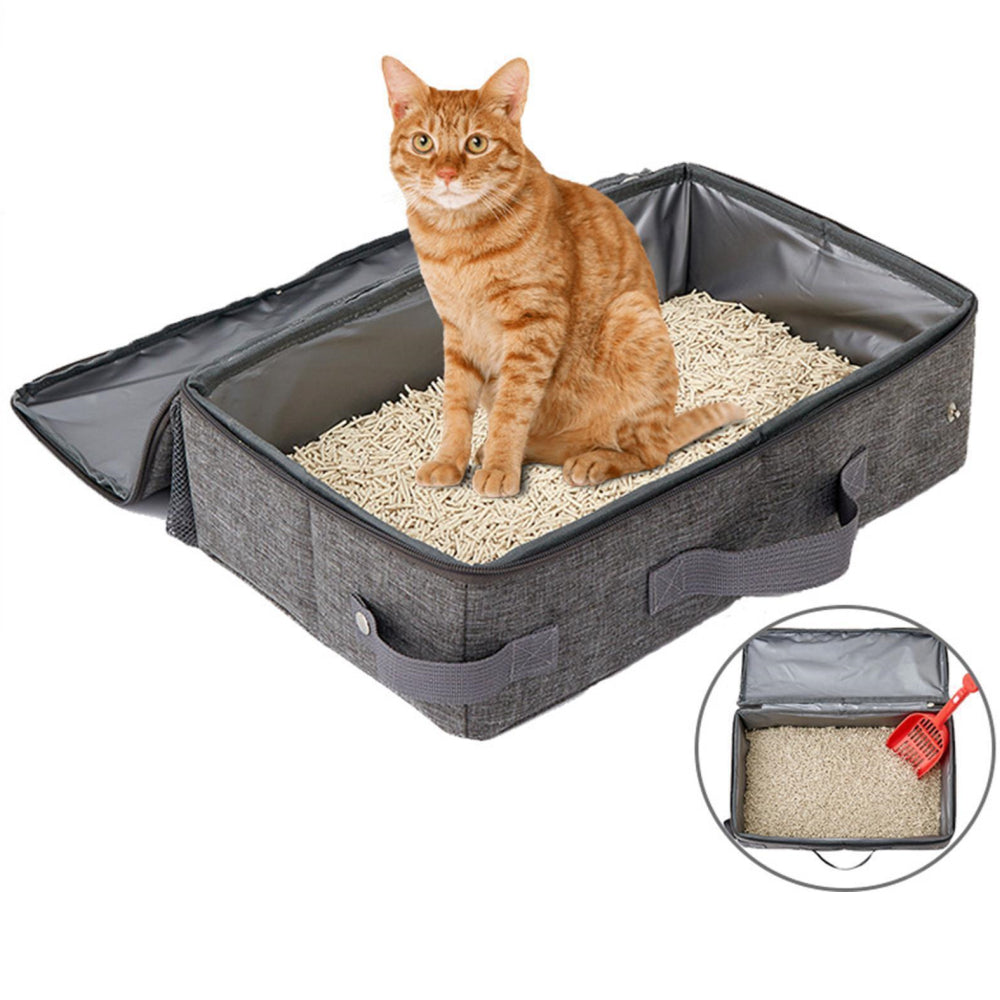 PETSWOL Foldable Cat Litter Box with Shovel - Portable and Convenient