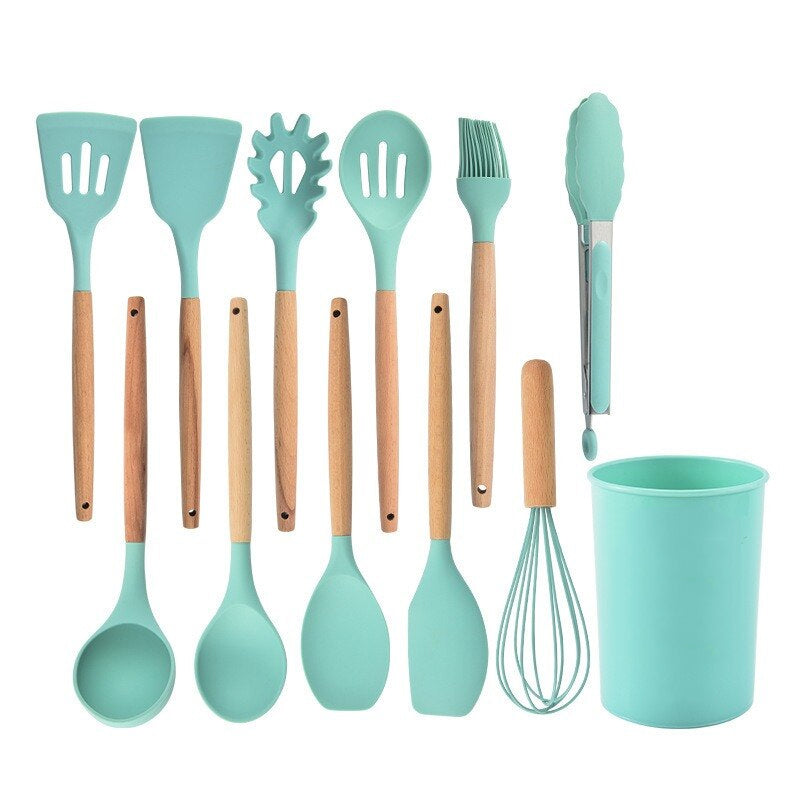 12pcs Heat-Resistant Silicone and Wood Kitchen Cooking Utensil Set_4