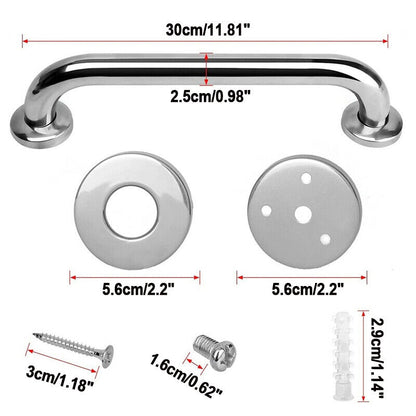 2 Pcs Chrome Plated Safety Bar Stainless Steel Bathroom Grab Handrails