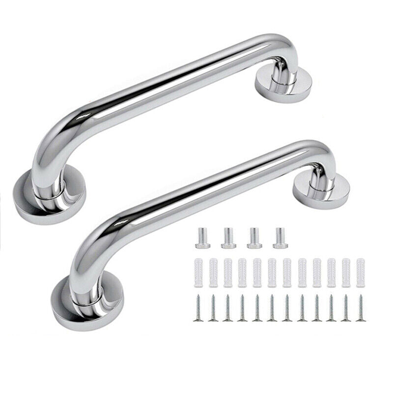 2 Pcs Chrome Plated Safety Bar Stainless Steel Bathroom Grab Handrails