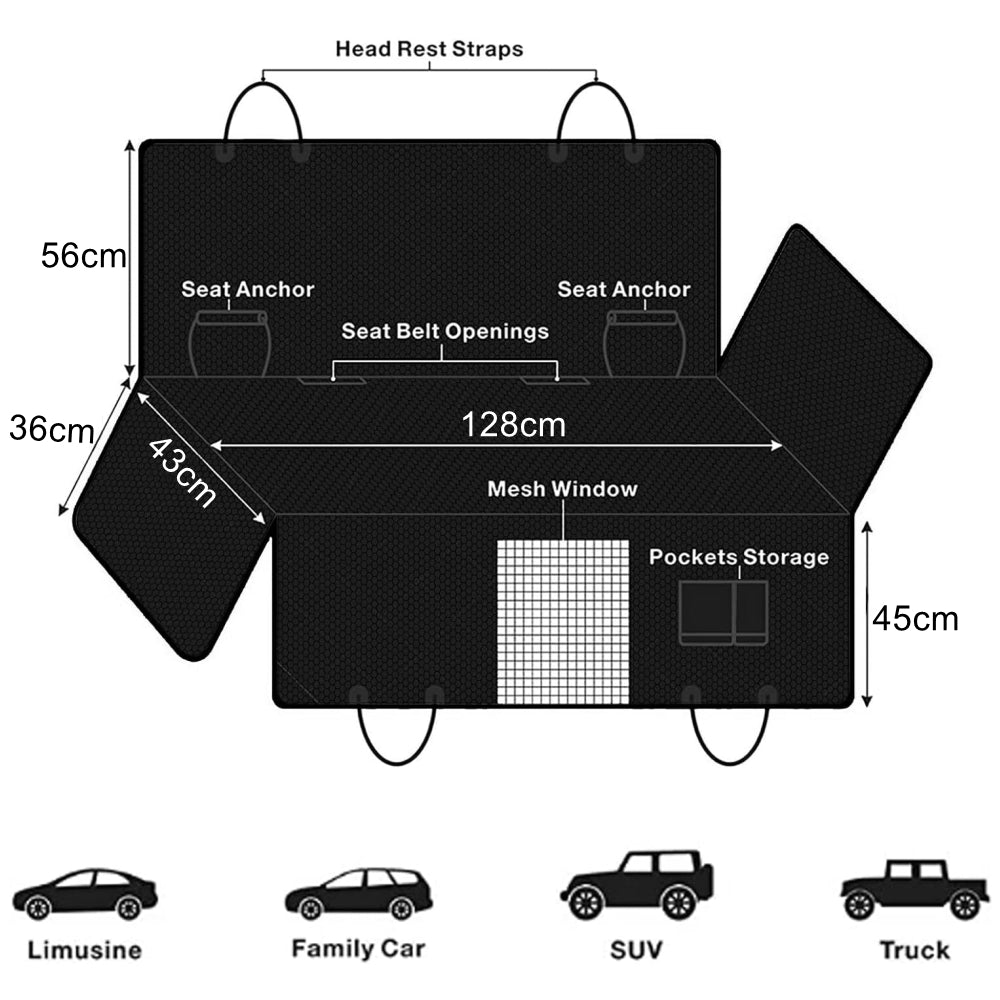 PETSWOL Waterproof Dog Seat Cover For Back Seat