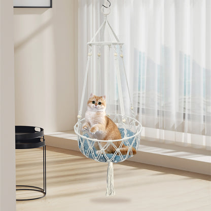 PETSWOL Macrame Cat Hammock - Handwoven Boho Cat Swing For Indoor/Outdoor