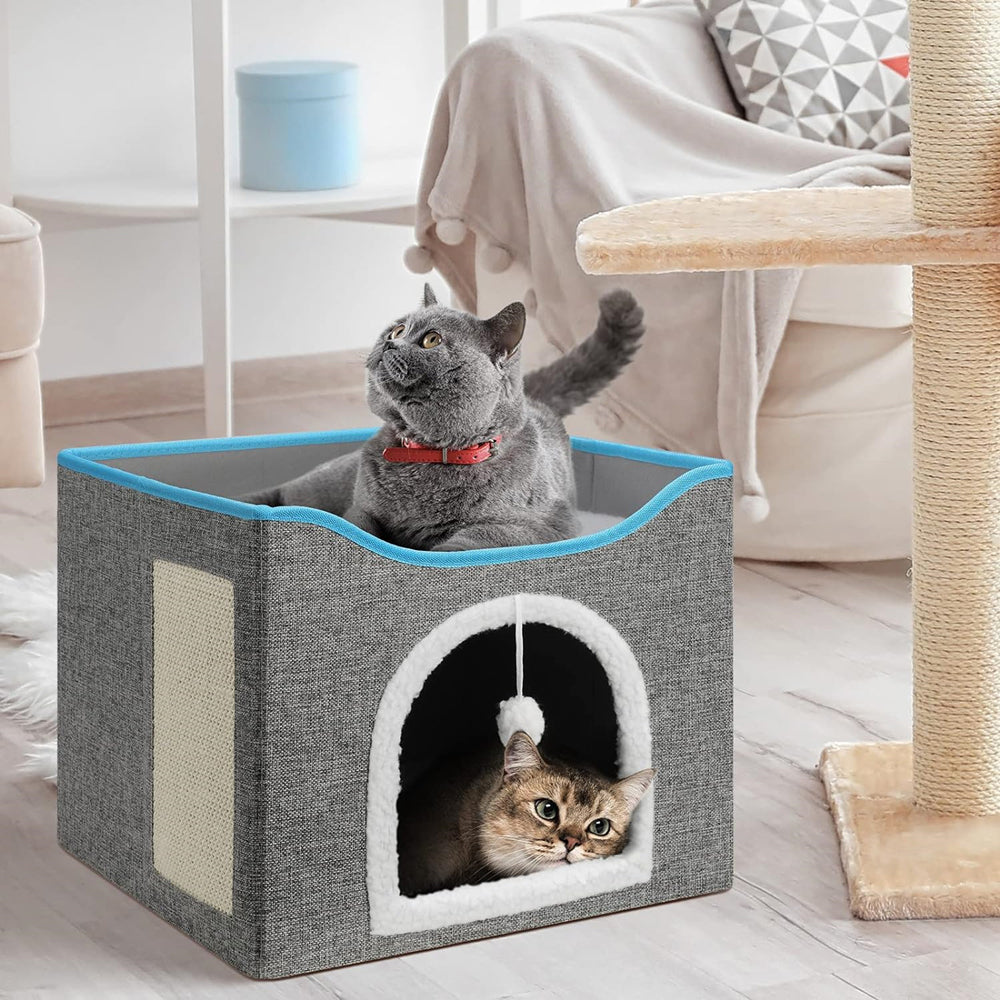 PETSWOL Cat House With Scratch Pad - Cozy Cat Hideout And Lounge For Multi-Cat Households