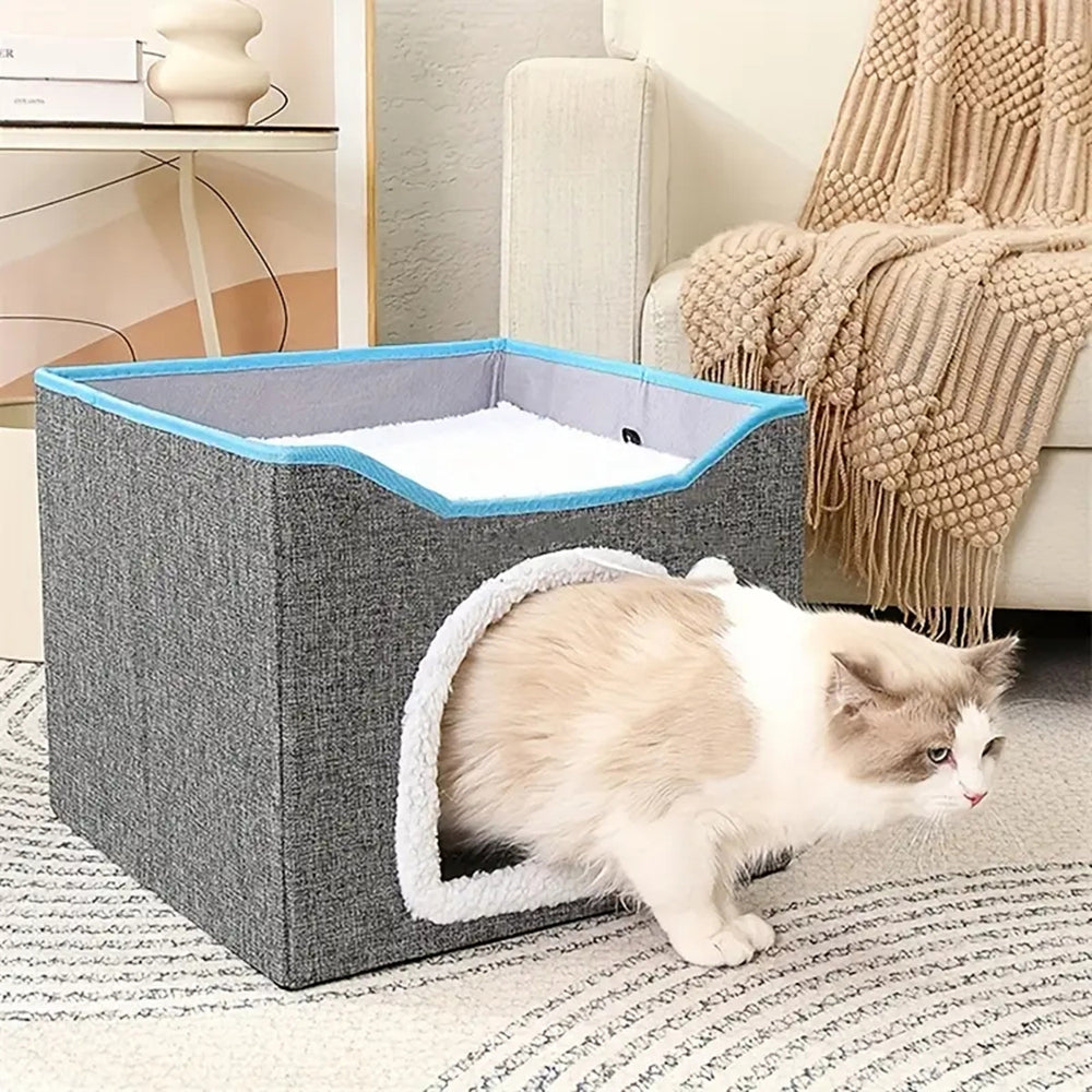 PETSWOL Cat House With Scratch Pad - Cozy Cat Hideout And Lounge For Multi-Cat Households