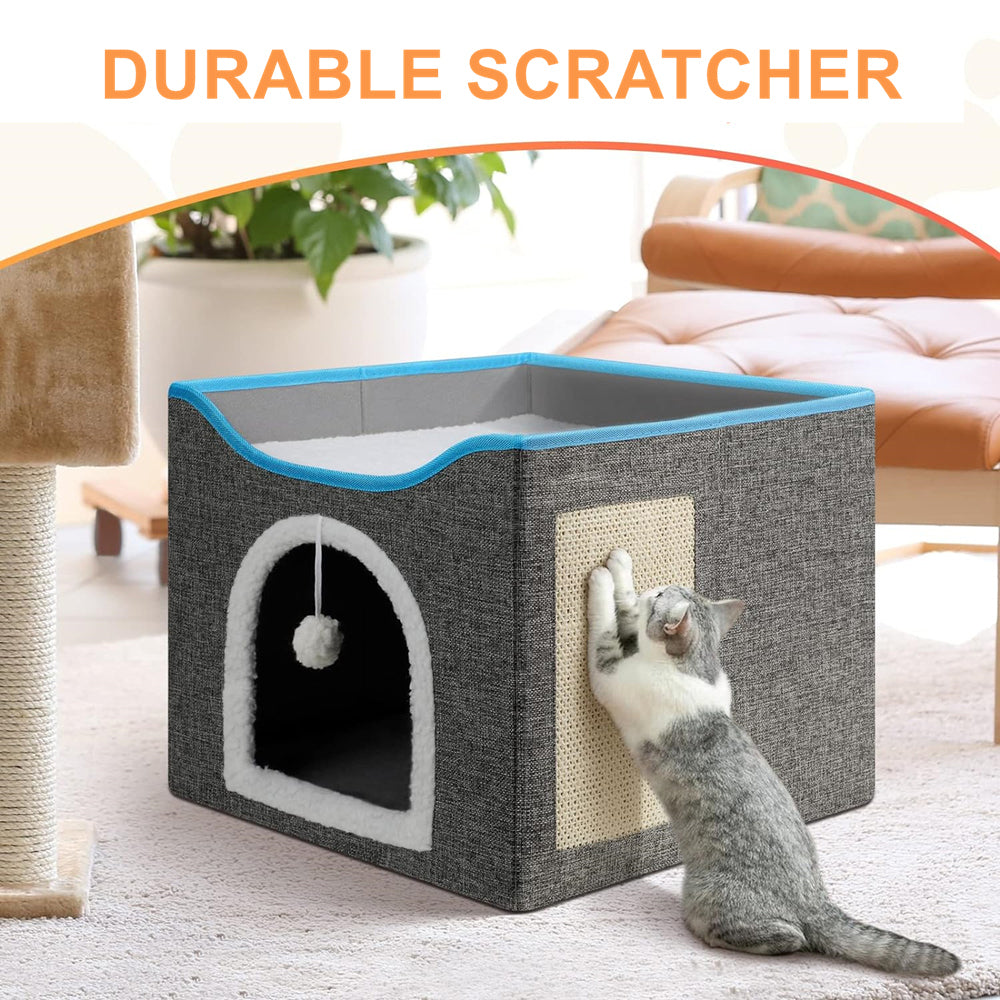 PETSWOL Cat House With Scratch Pad - Cozy Cat Hideout And Lounge For Multi-Cat Households