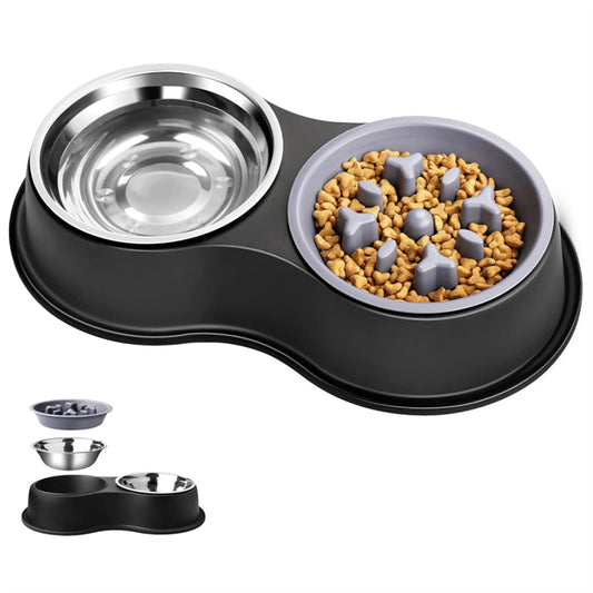 PETSWOL Dog Water And Food Bowls With Slow Feeder