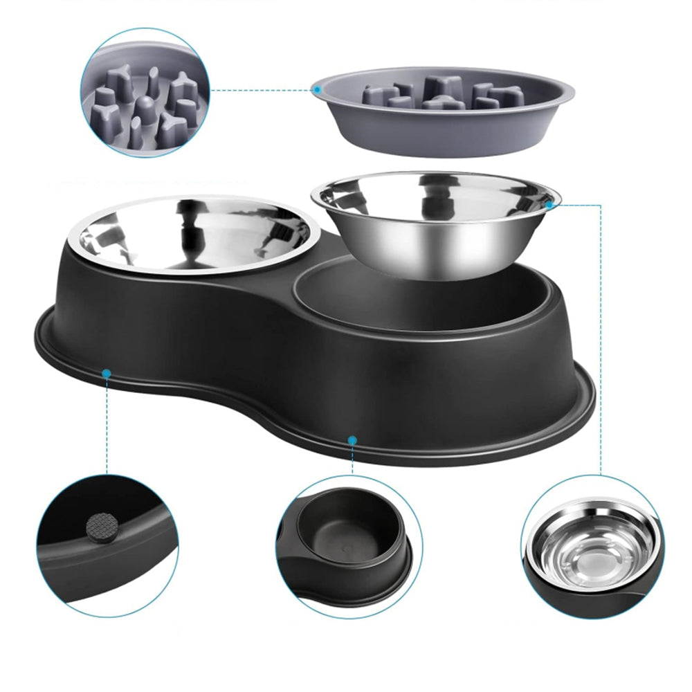 PETSWOL Dog Water And Food Bowls With Slow Feeder