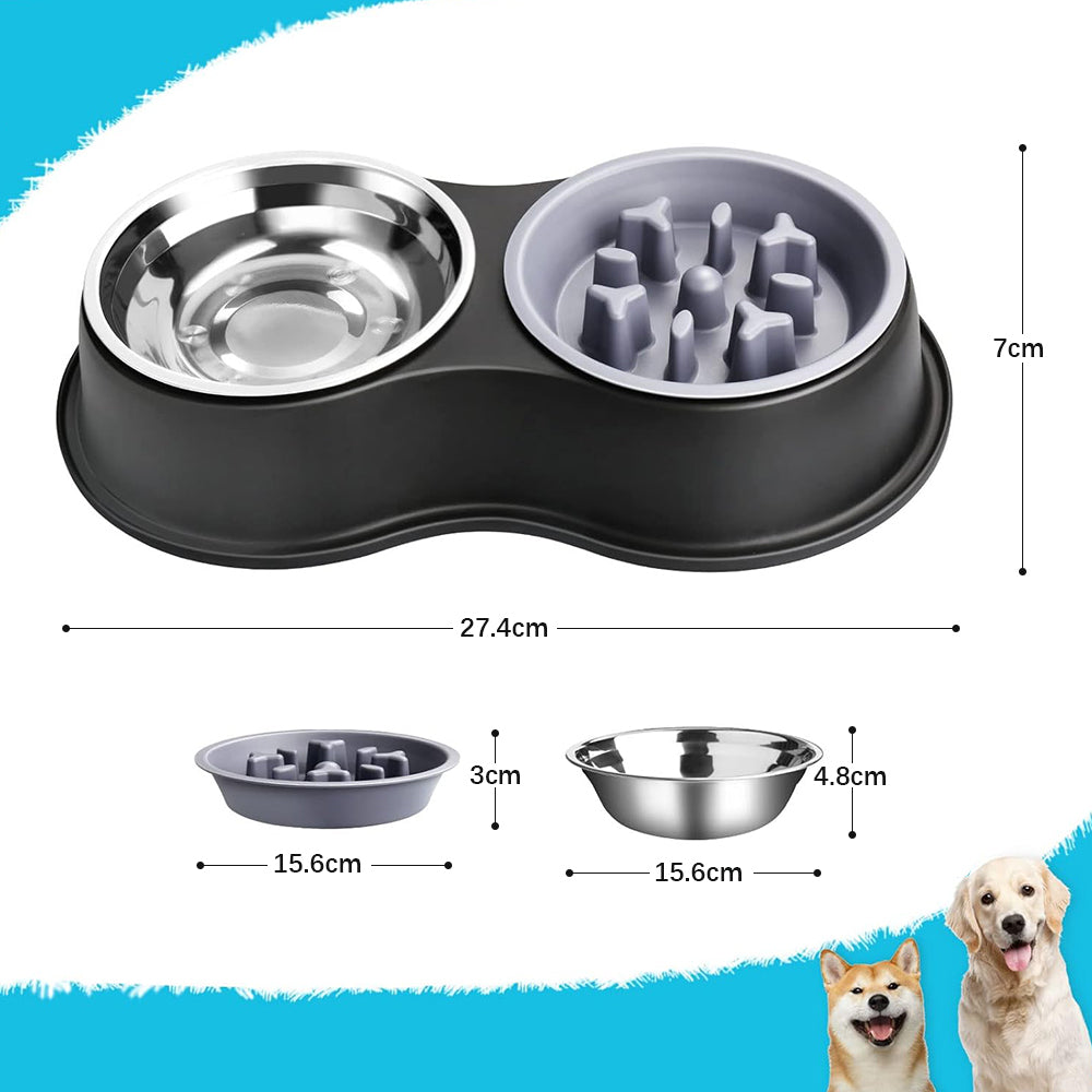 PETSWOL Dog Water And Food Bowls With Slow Feeder