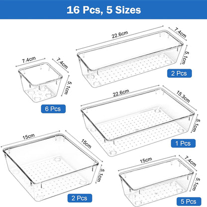 STORFEX Multifunctional Clear Plastic Drawer Organizers Set