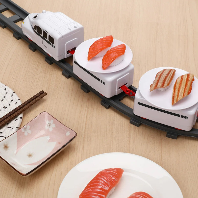 Electric Rotary Sushi Train Toy Track Role Playing Conveyor Set - Battery Operated