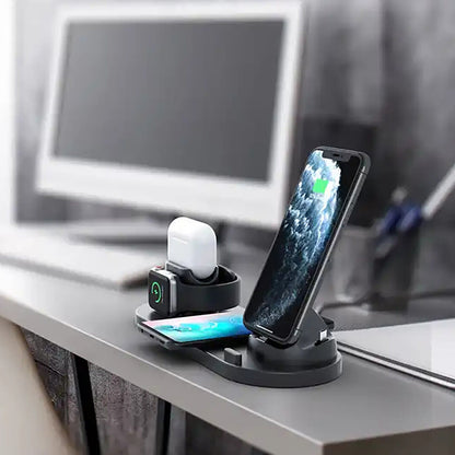 6-in-1 Wireless Charging Station Fast Charging Dock for Android and Apple Devices