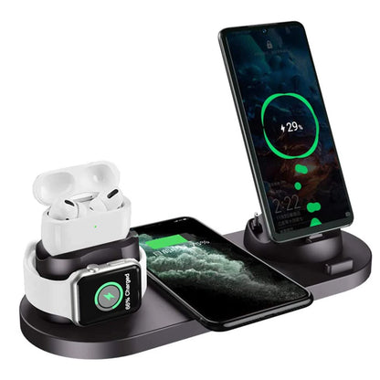 6-in-1 Wireless Charging Station Fast Charging Dock for Android and Apple Devices