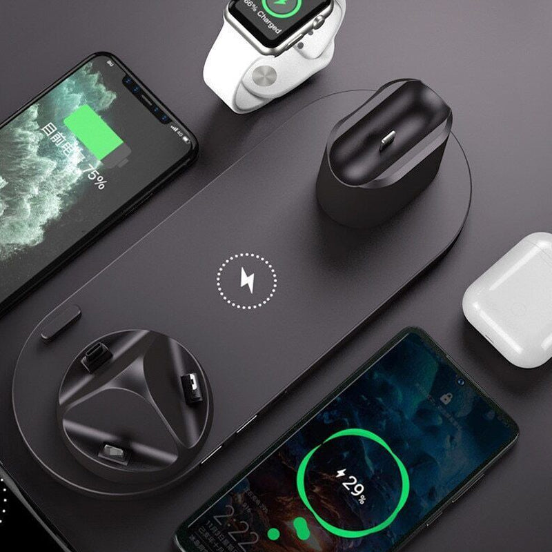 6-in-1 Wireless Charging Station Fast Charging Dock for Android and Apple Devices