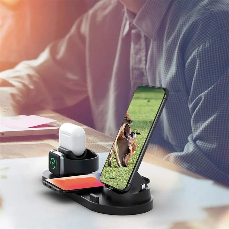 6-in-1 Wireless Charging Station Fast Charging Dock for Android and Apple Devices