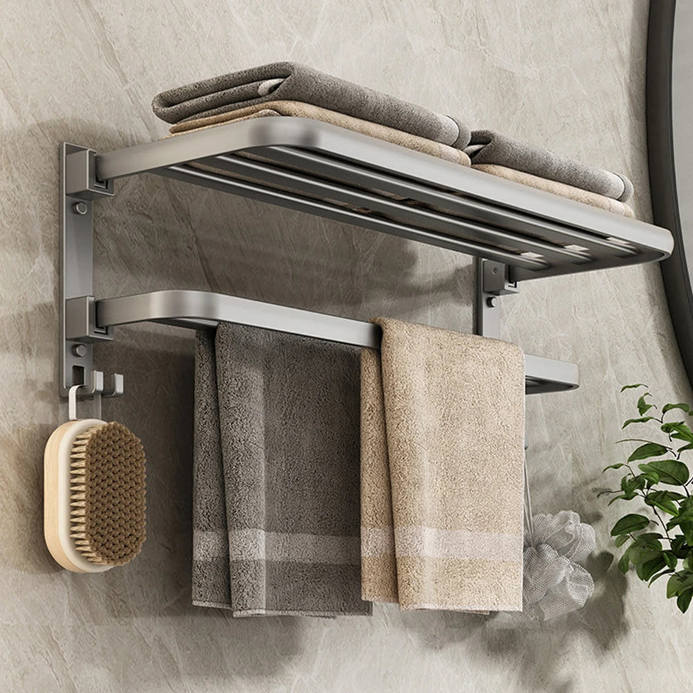 60cm Foldable Wall Mounted Towel Rack Bathroom Storage