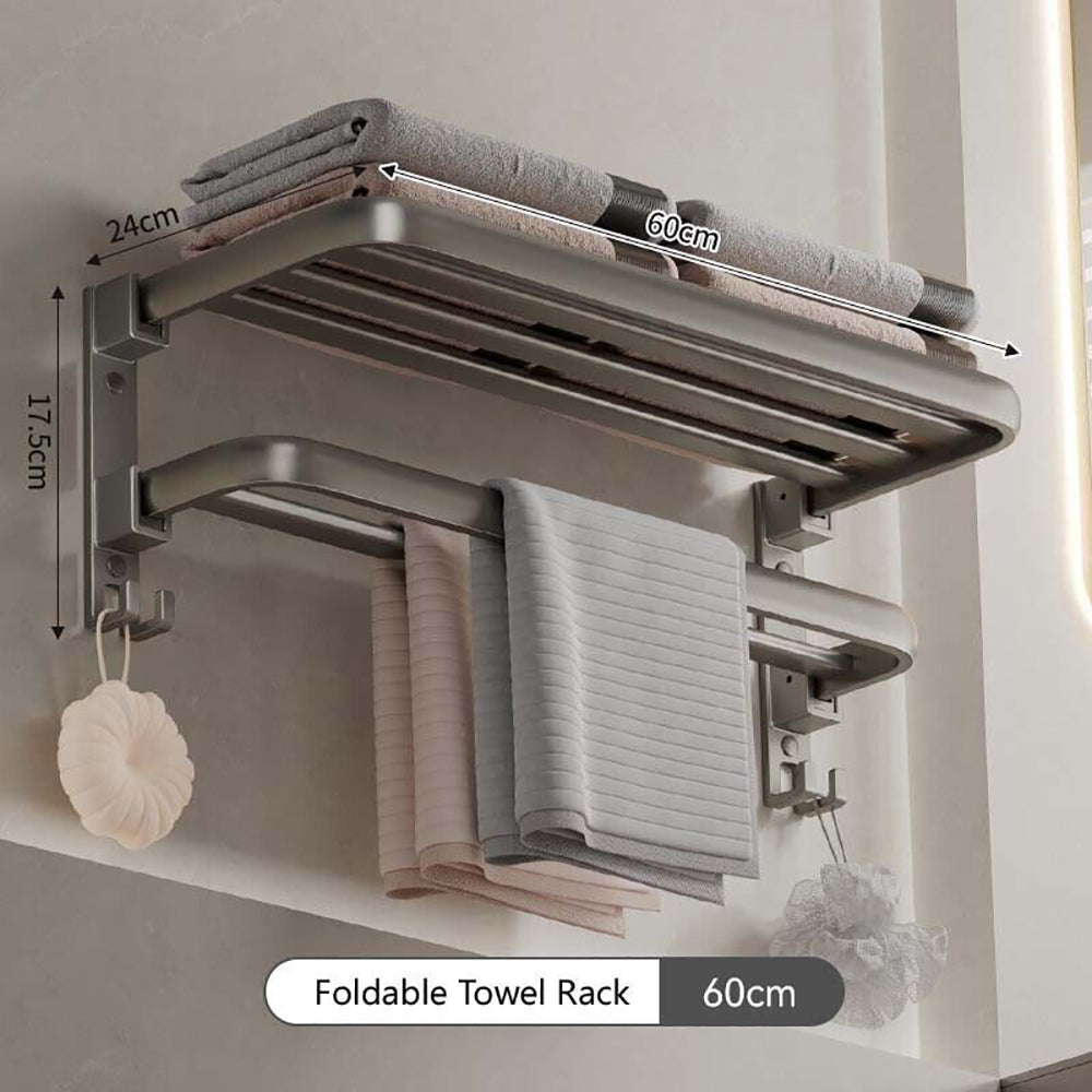 60cm Foldable Wall Mounted Towel Rack Bathroom Storage