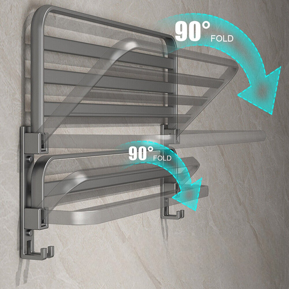 60cm Foldable Wall Mounted Towel Rack Bathroom Storage