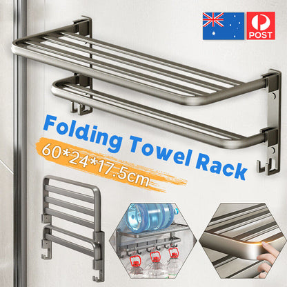 60cm Foldable Wall Mounted Towel Rack Bathroom Storage