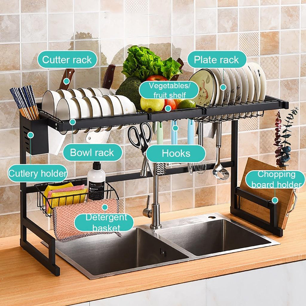 85cm Stainless Steel Over Sink Dish Drying Rack 2-Tire Kitchen Organizer