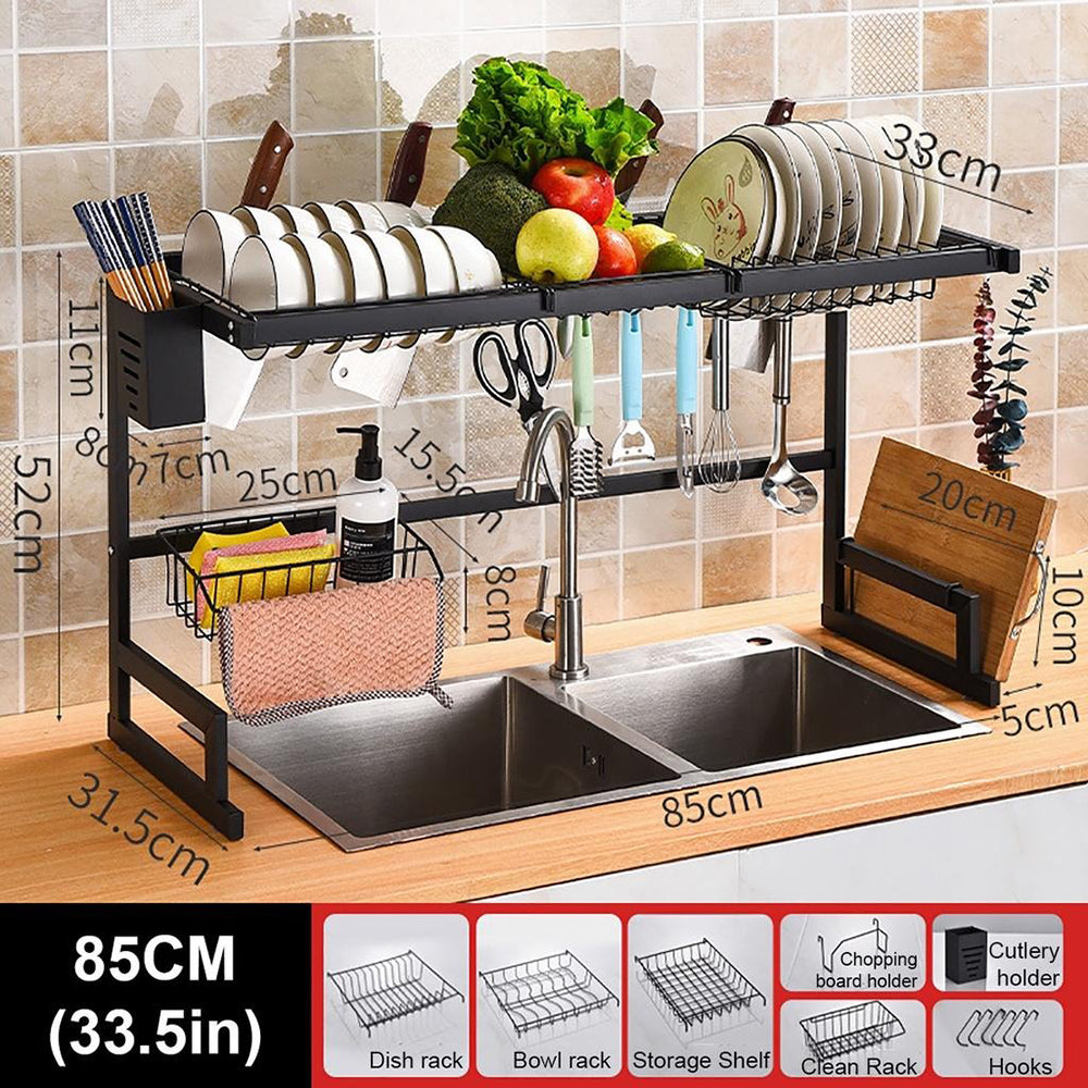 85cm Stainless Steel Over Sink Dish Drying Rack 2-Tire Kitchen Organizer