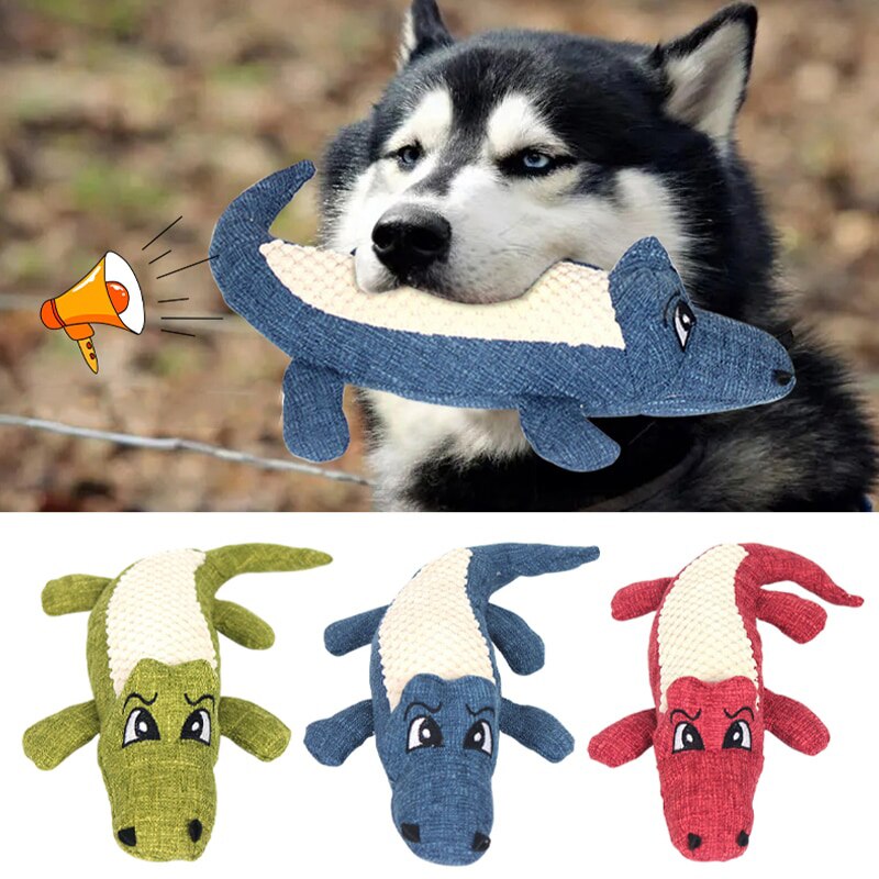 Interactive Plush Alligator Chew Toy for Dogs