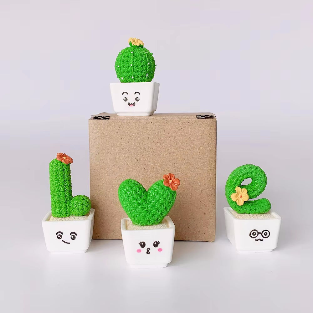 4pcs Resin Succulent Cactus Mini Green Plant Car Crafts