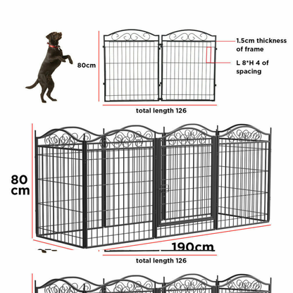 Foldable 8 Panels Pet Fence Heavy Duty Metal Dog Playpen