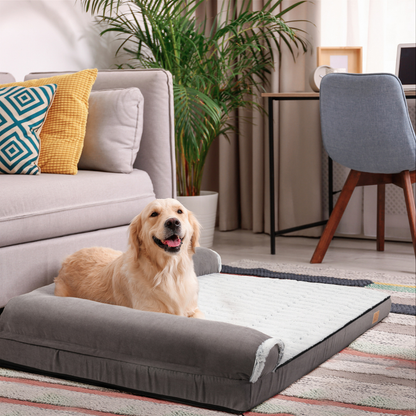 L-shape Pet Calming Bed Chaise Sofa Kennel Mat with Removable Plush Cover