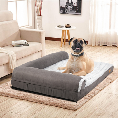 L-shape Pet Calming Bed Chaise Sofa Kennel Mat with Removable Plush Cover