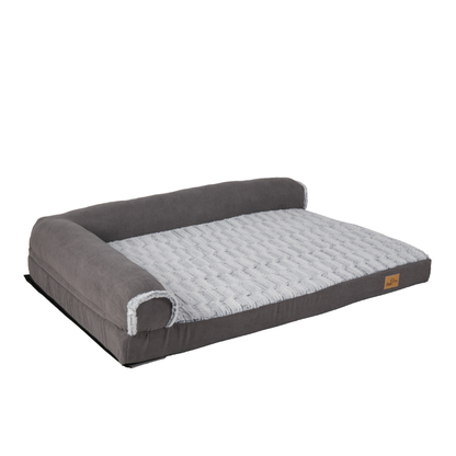 L-shape Pet Calming Bed Chaise Sofa Kennel Mat with Removable Plush Cover