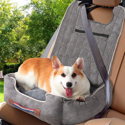 Anti-Slip Pet Booster Seat with Storage Pockets and Safety Leash