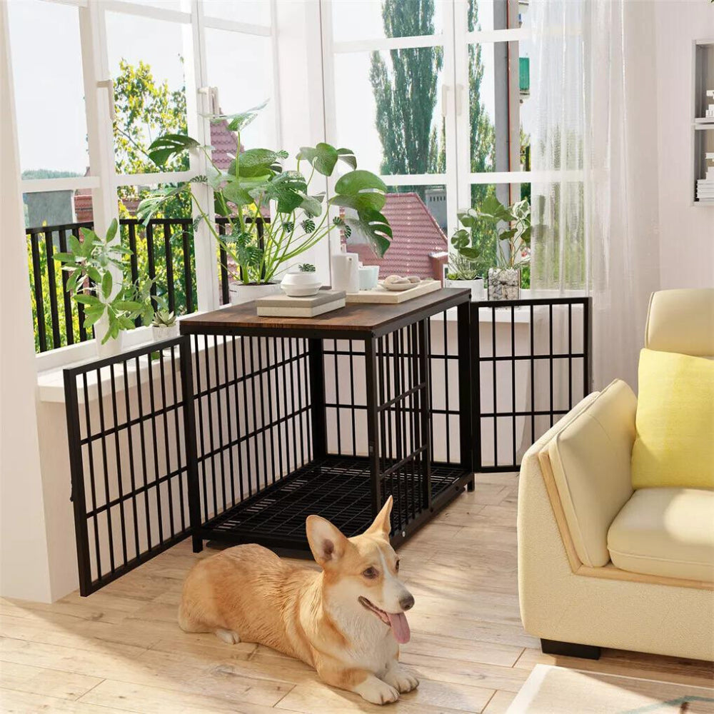 3-Door Dog Furniture Style Dog Crate End Table Pet Kennel with Removable Tray