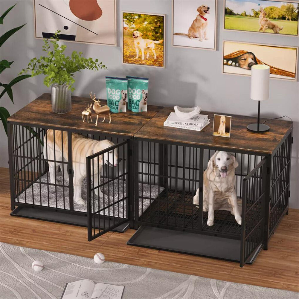 3-Door Dog Furniture Style Dog Crate End Table Pet Kennel with Removable Tray