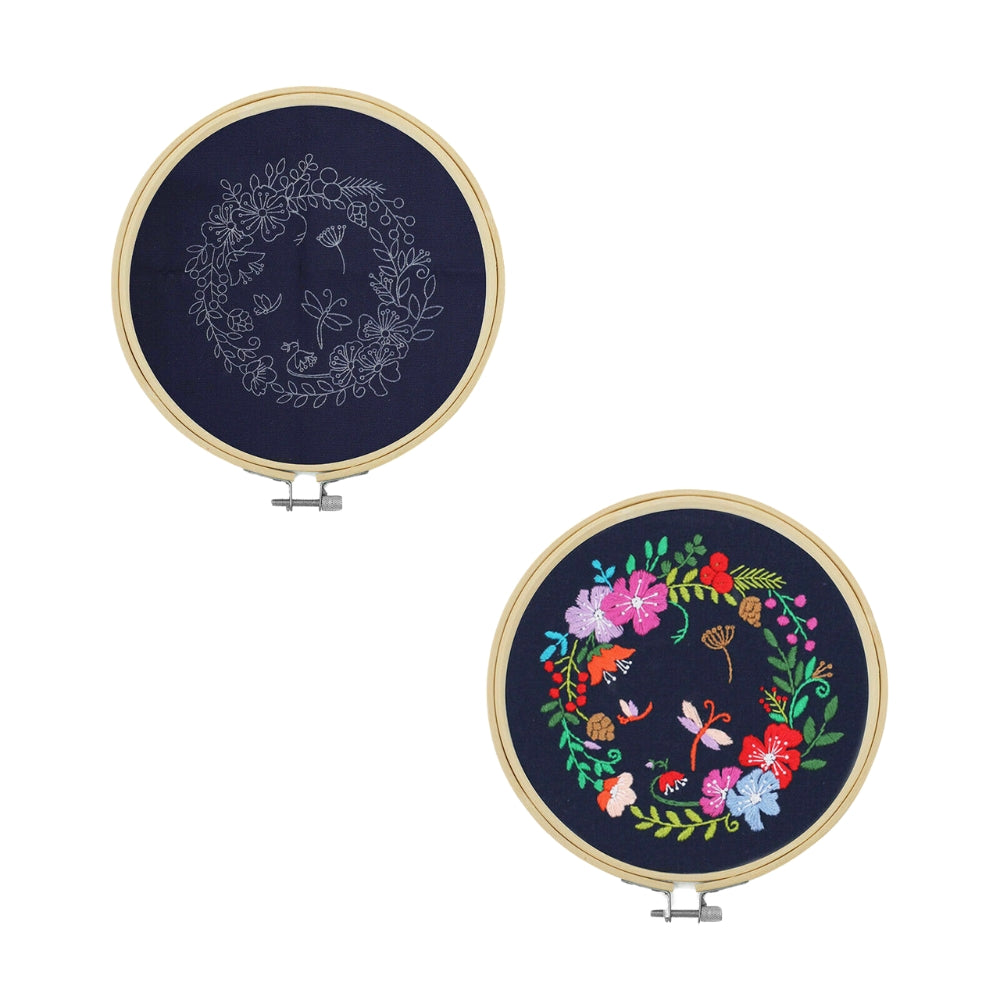 DIY Flowers Pattern Embroidery Kits Craft Beginner Needlepoint Hoop Cross Stitch