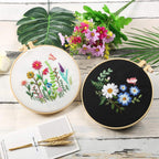 DIY Flowers Pattern Embroidery Kits Craft Beginner Needlepoint Hoop Cross Stitch