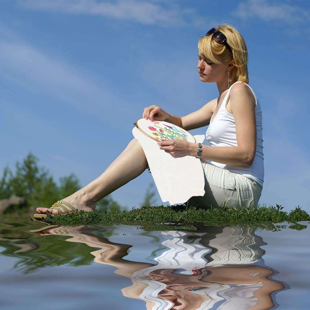 DIY Flowers Pattern Embroidery Kits Craft Beginner Needlepoint Hoop Cross Stitch