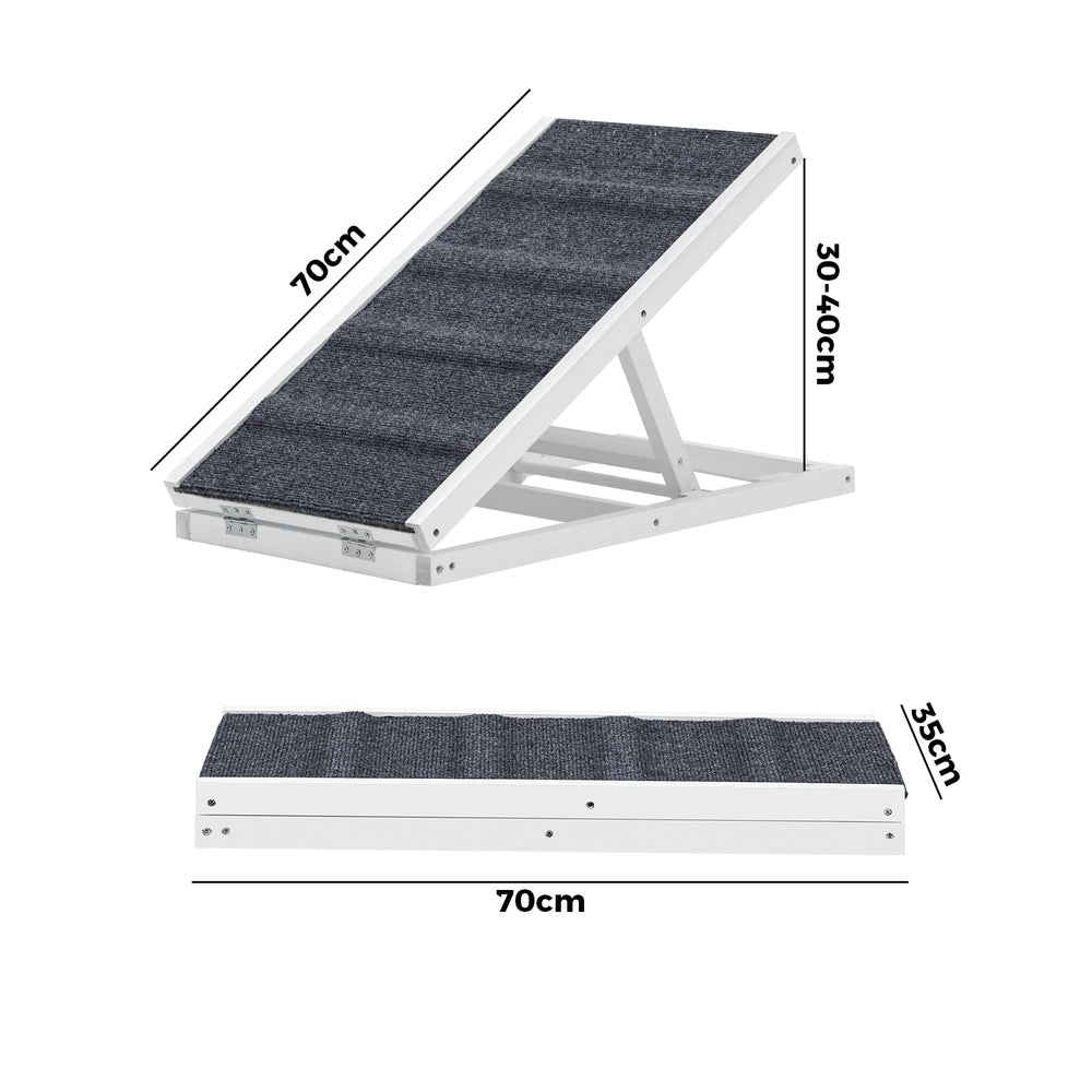 Dog Ramp Adjustable Height Foldable 70cm White