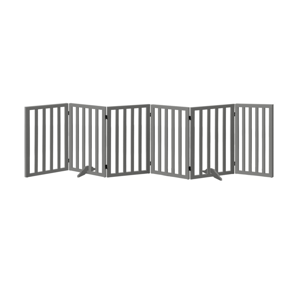 Grey Wooden Pet Gate Dog Fence with 6 Panels 80cm