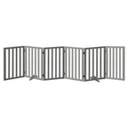 Grey Wooden Pet Gate Dog Fence with 6 Panels 80cm