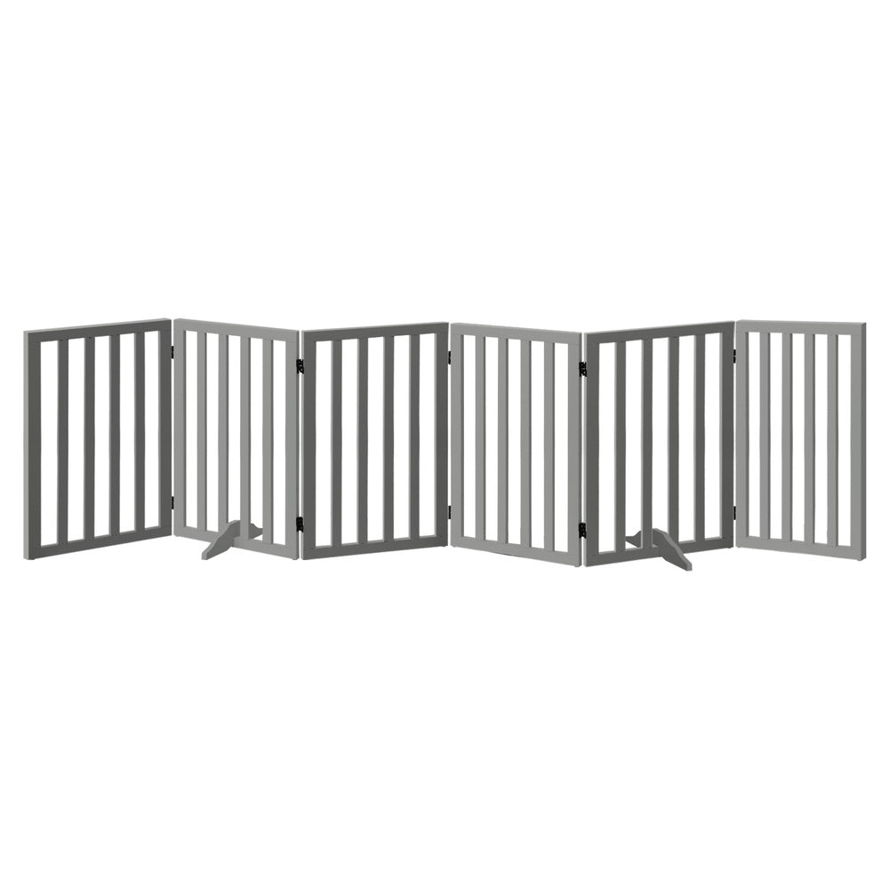 Grey Wooden Pet Gate Dog Fence with 6 Panels 80cm
