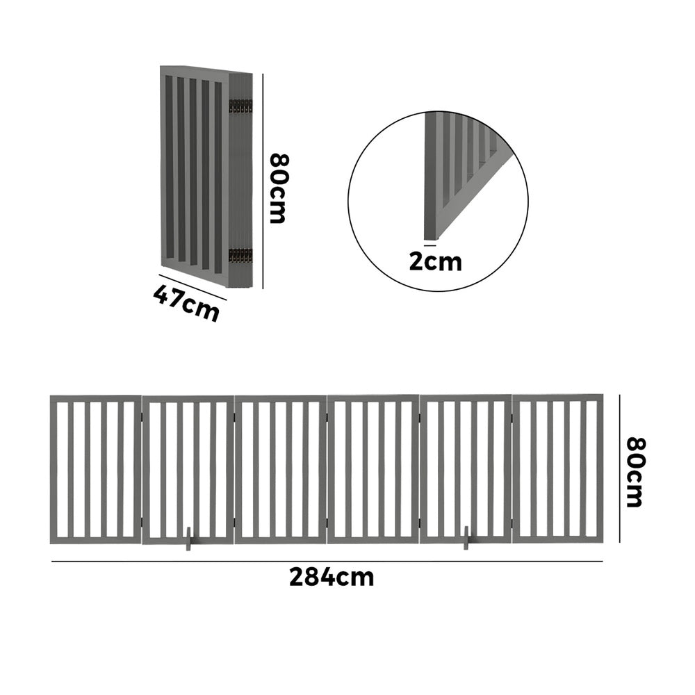 Grey Wooden Pet Gate Dog Fence with 6 Panels 80cm