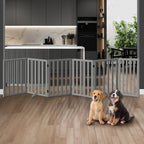 Grey Wooden Pet Gate Dog Fence with 6 Panels 80cm
