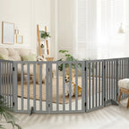Grey Wooden Pet Gate Dog Fence with 6 Panels 80cm