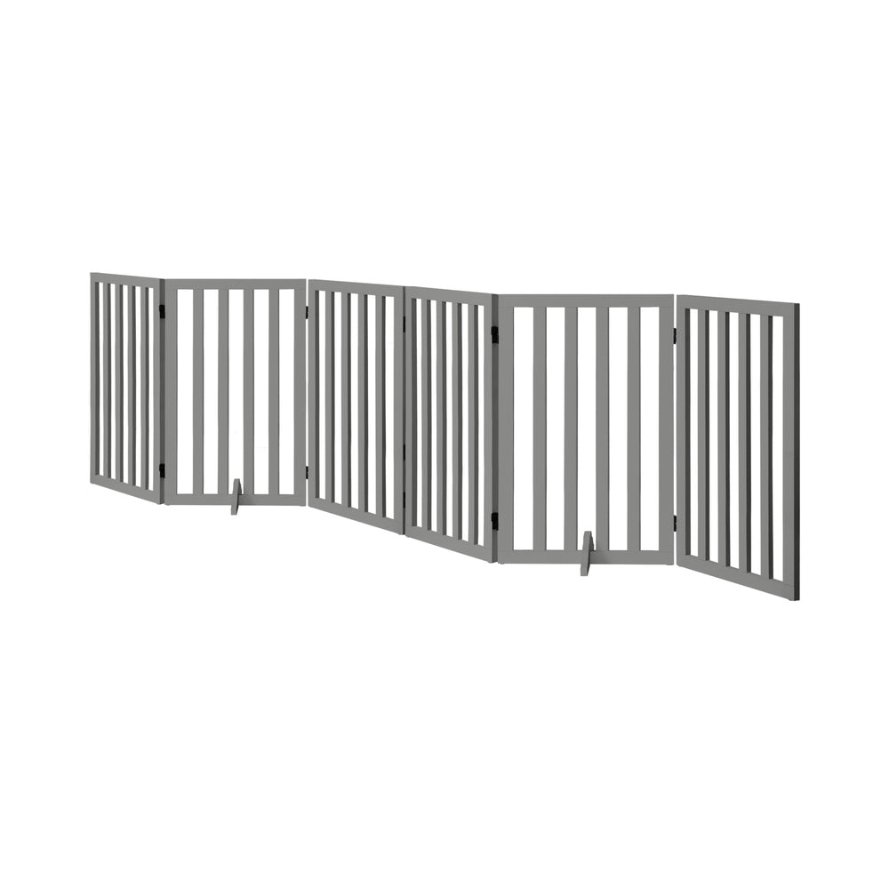 Grey Wooden Pet Gate Dog Fence with 6 Panels 80cm