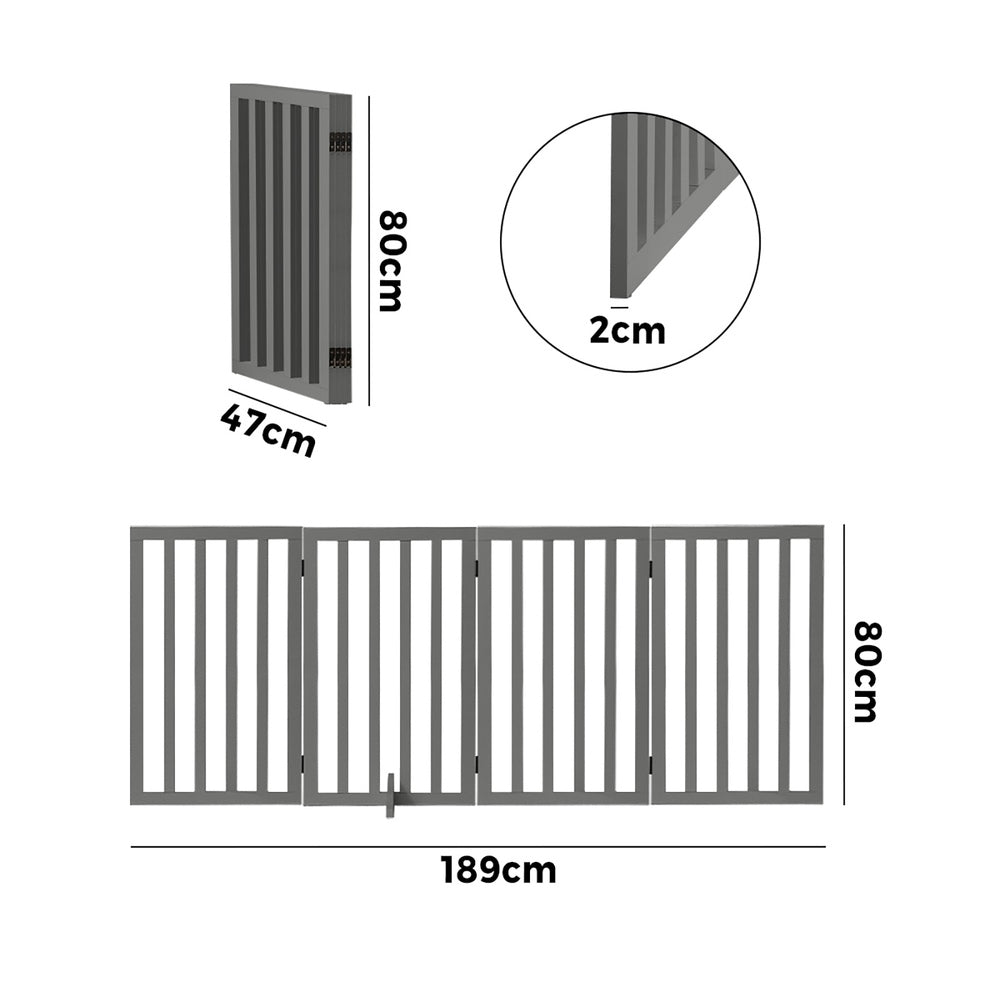Grey Wooden Pet Gate Dog Fence with 4 Panels 80cm