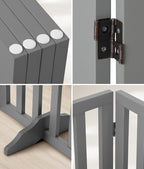 Grey Wooden Pet Gate Dog Fence with 4 Panels 80cm
